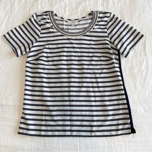 Charming Charlie White & Navy Striped Short Sleeve Blouse